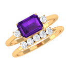 Octagon Cut Amethyst Contemporary Wedding Ring Set with Diamond Amethyst - ( AAA ) - Quality - Rosec Jewels