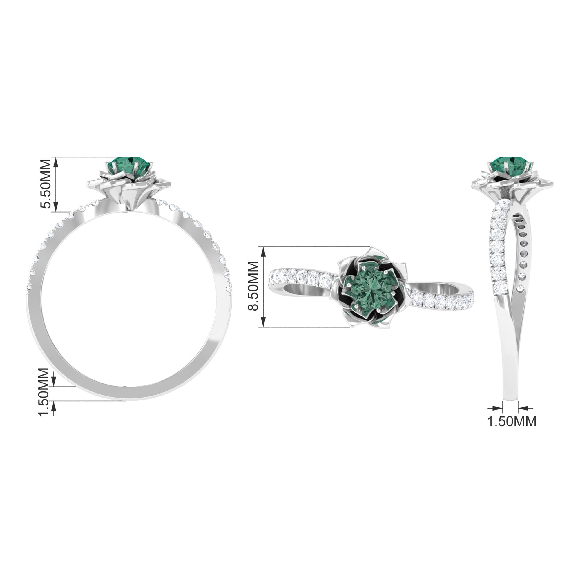 Green Sapphire and Diamond Flower Engagement Ring Green Sapphire - ( AAA ) - Quality - Rosec Jewels