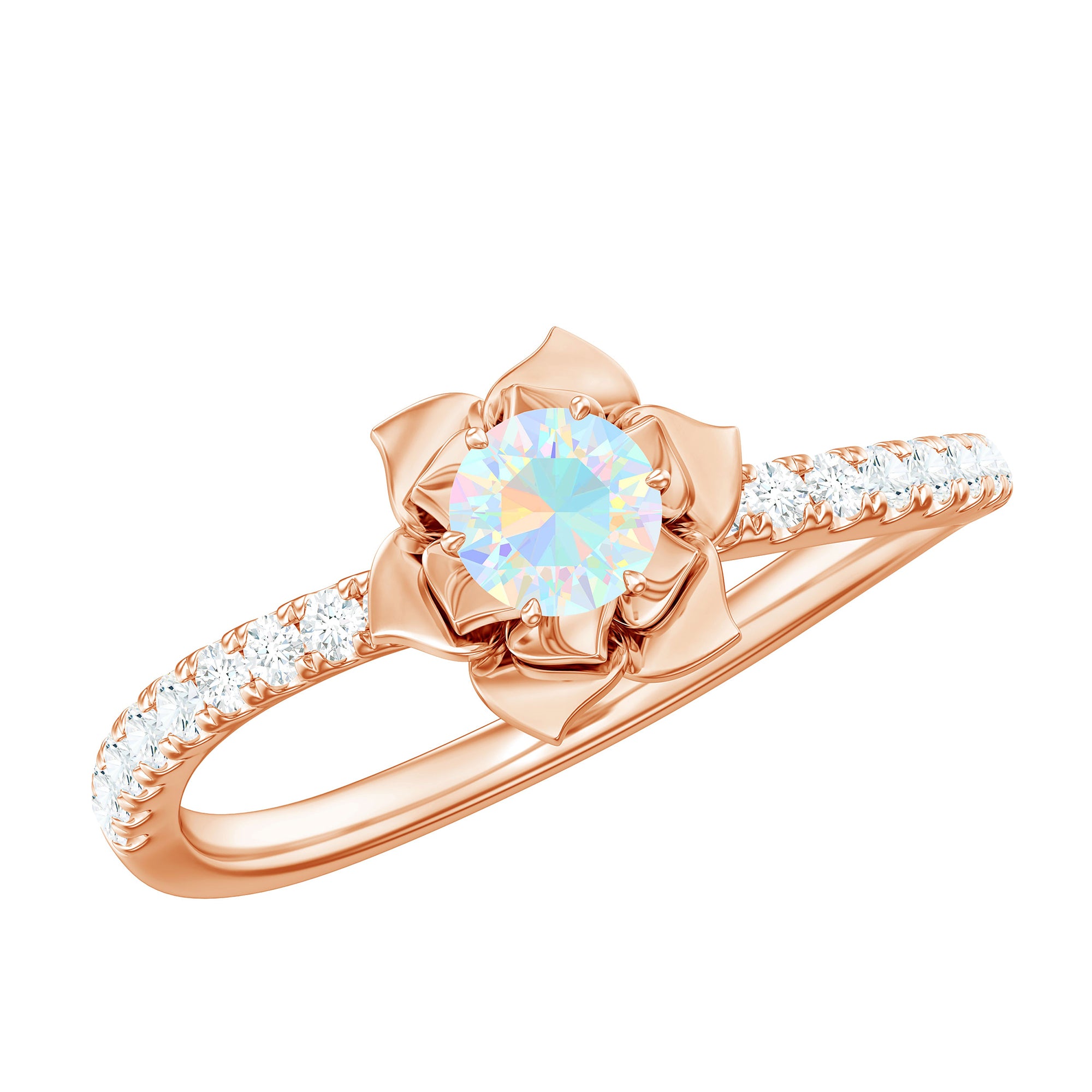 Ethiopian Opal Flower Engagement Ring with Diamond Ethiopian Opal - ( AAA ) - Quality - Rosec Jewels