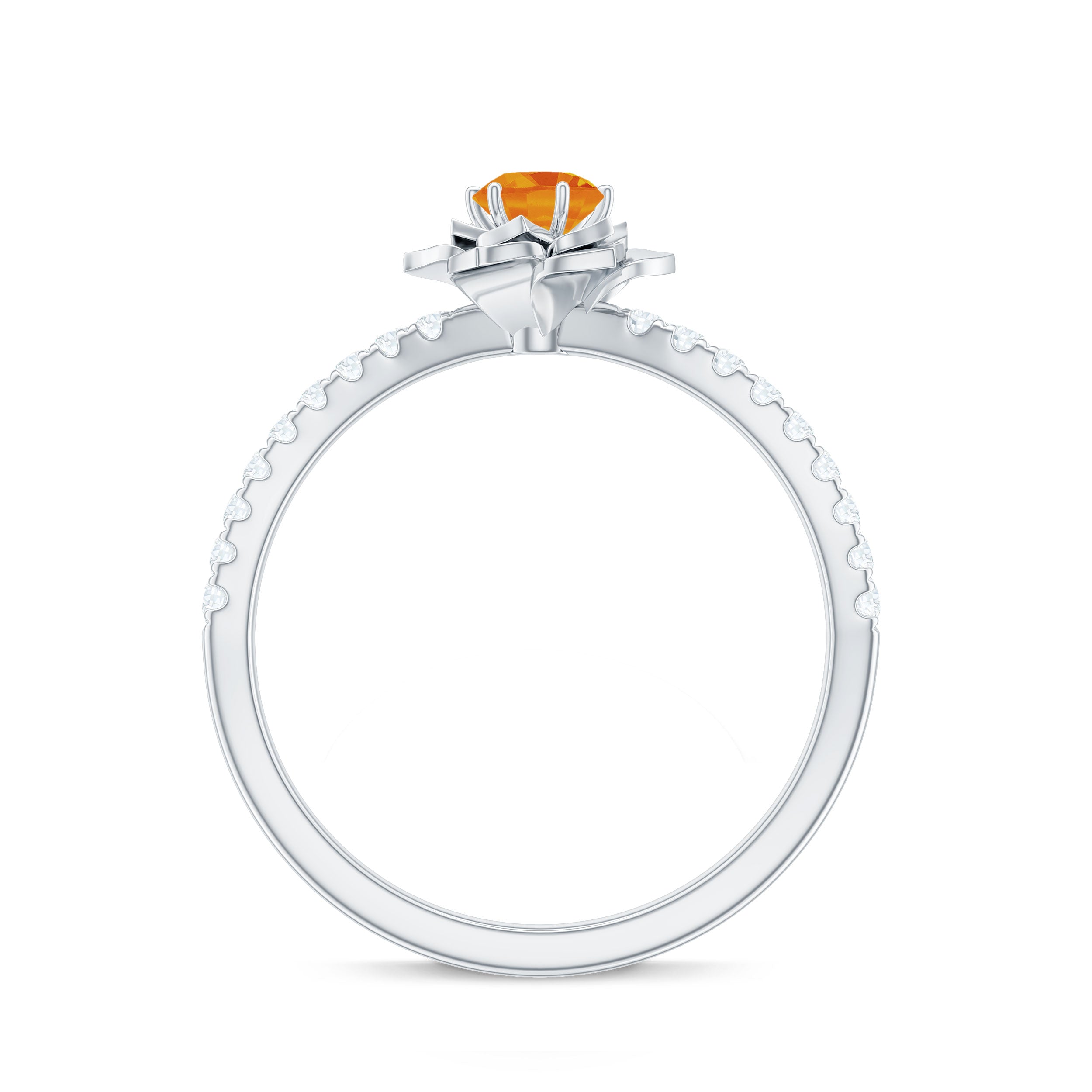 Orange Sapphire and Diamond Flower Engagement Ring Orange Sapphire - ( AAA ) - Quality - Rosec Jewels