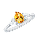 Pear Cut Real Citrine Solitaire Ring with Diamond Trio Citrine - ( AAA ) - Quality - Rosec Jewels