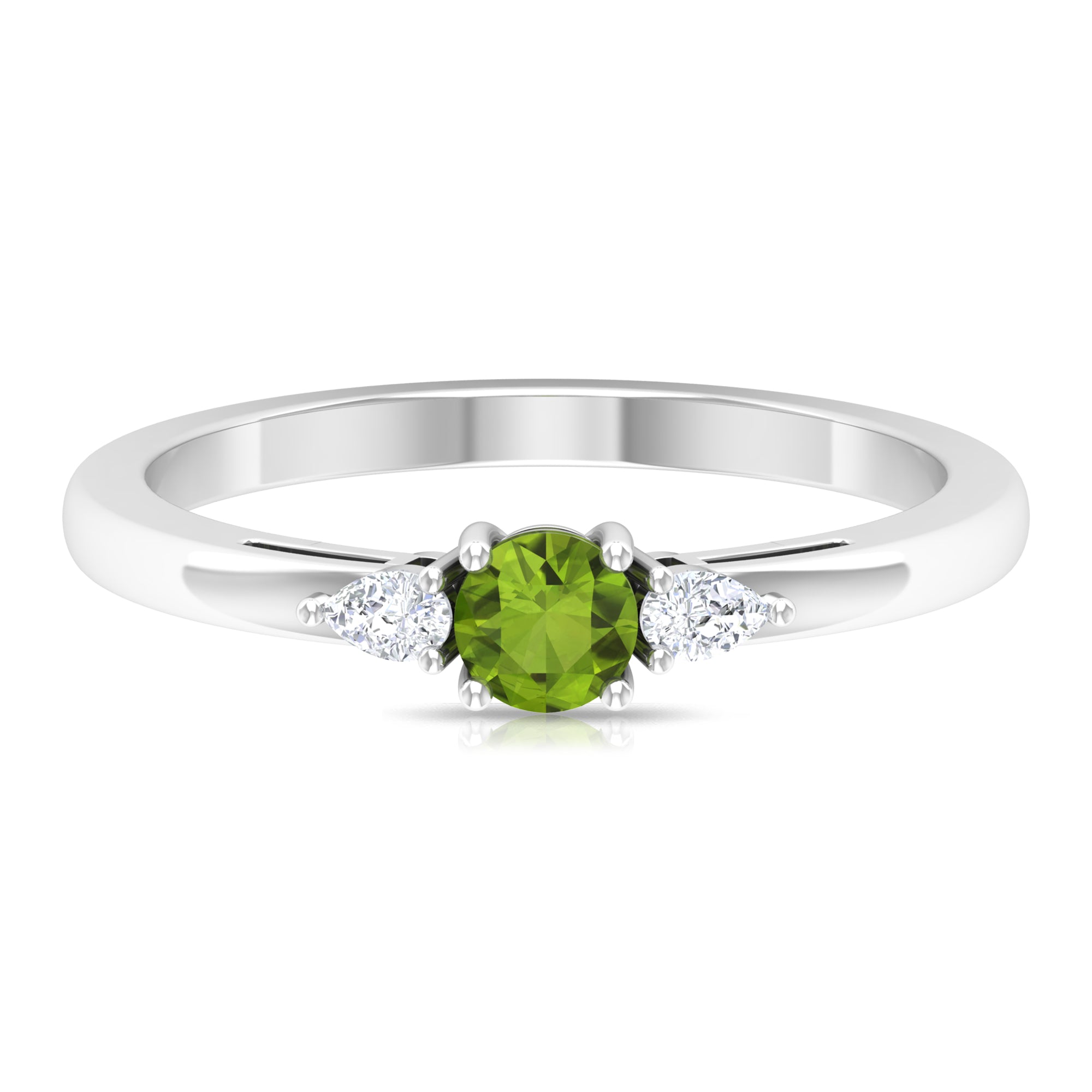 1/4 CT Peridot and Diamond Three Stone Promise Ring Peridot - ( AAA ) - Quality - Rosec Jewels