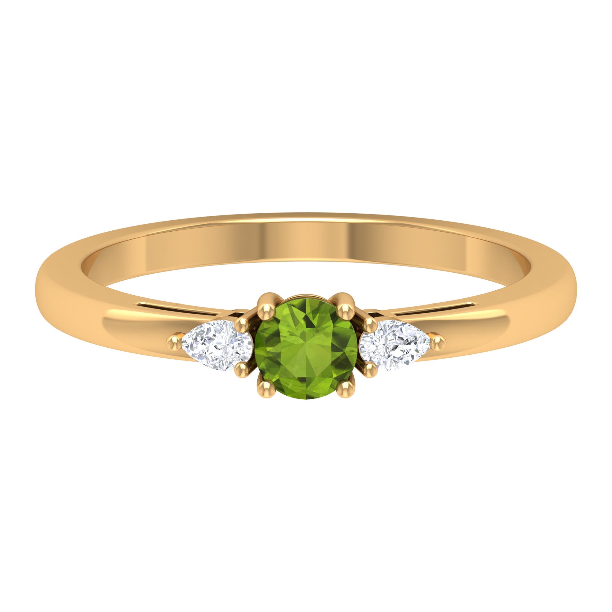 1/4 CT Peridot and Diamond Three Stone Promise Ring Peridot - ( AAA ) - Quality - Rosec Jewels