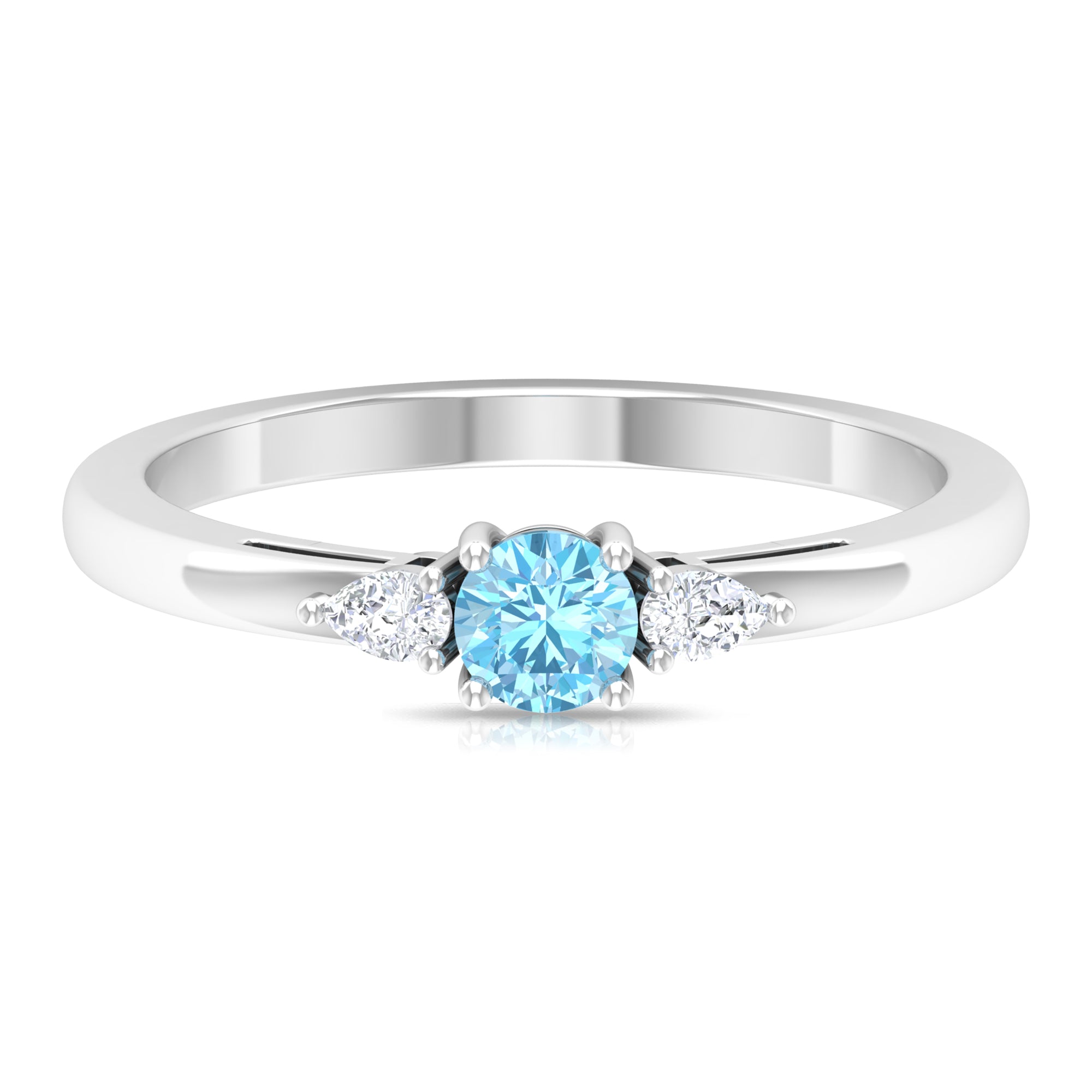 Aquamarine and Diamond Three Stone Promise Ring Aquamarine - ( AAA ) - Quality - Rosec Jewels