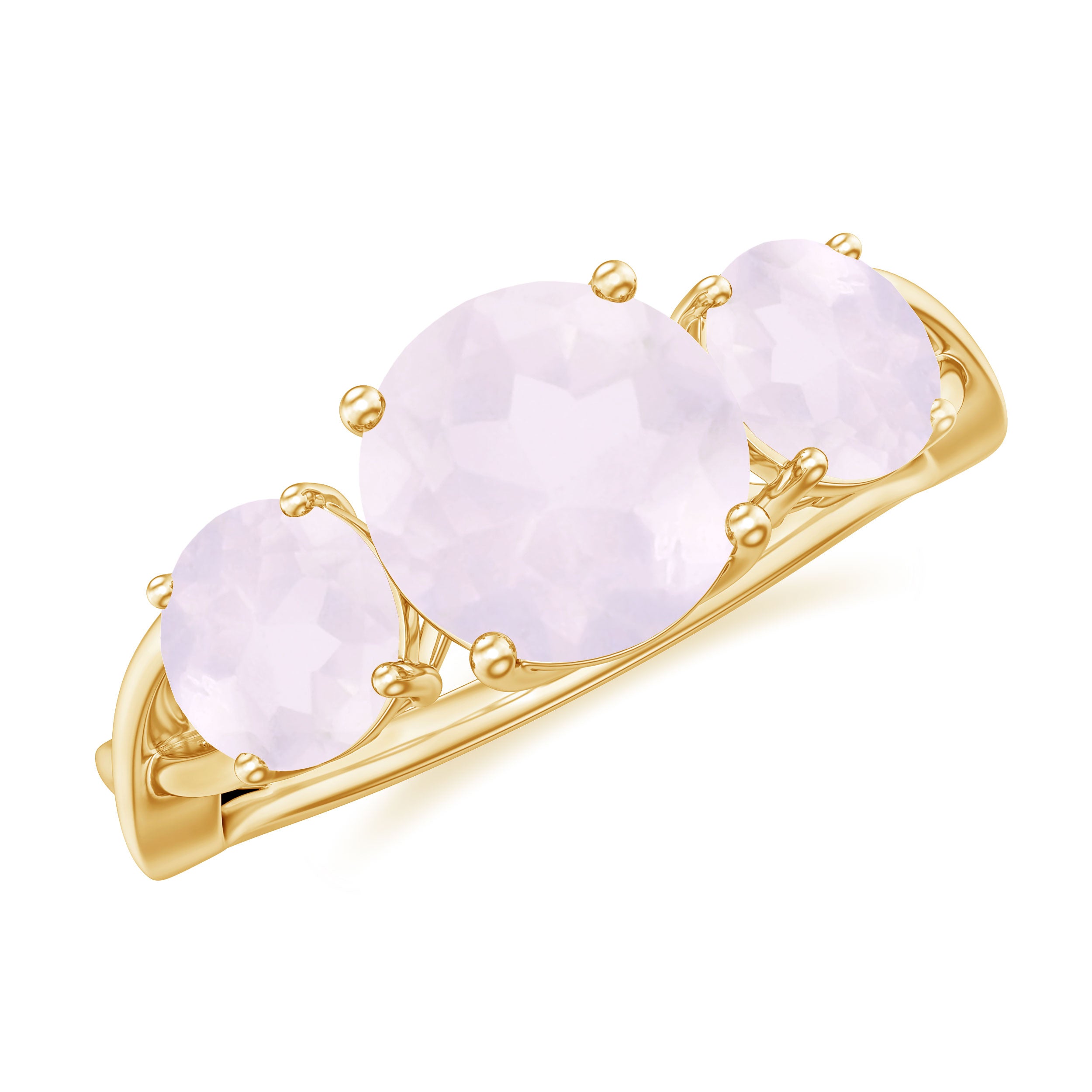 Rosec Jewels-Round Shape Rose Quartz Three Stone Crossover Ring