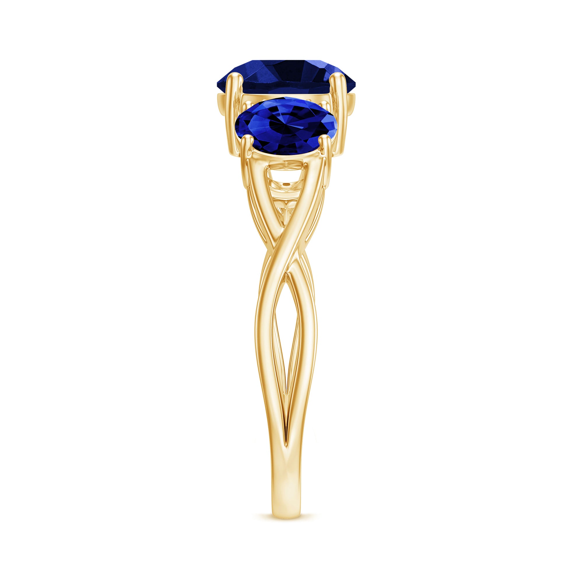 3 CT Lab Created Blue Sapphire Three Stone Engagement Ring Lab Created Blue Sapphire - ( AAAA ) - Quality - Rosec Jewels
