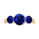 3 CT Lab Created Blue Sapphire Three Stone Engagement Ring Lab Created Blue Sapphire - ( AAAA ) - Quality - Rosec Jewels