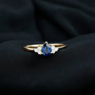 Pear Shaped Created Blue Sapphire Solitaire Ring with Diamond Trio Lab Created Blue Sapphire - ( AAAA ) - Quality - Rosec Jewels