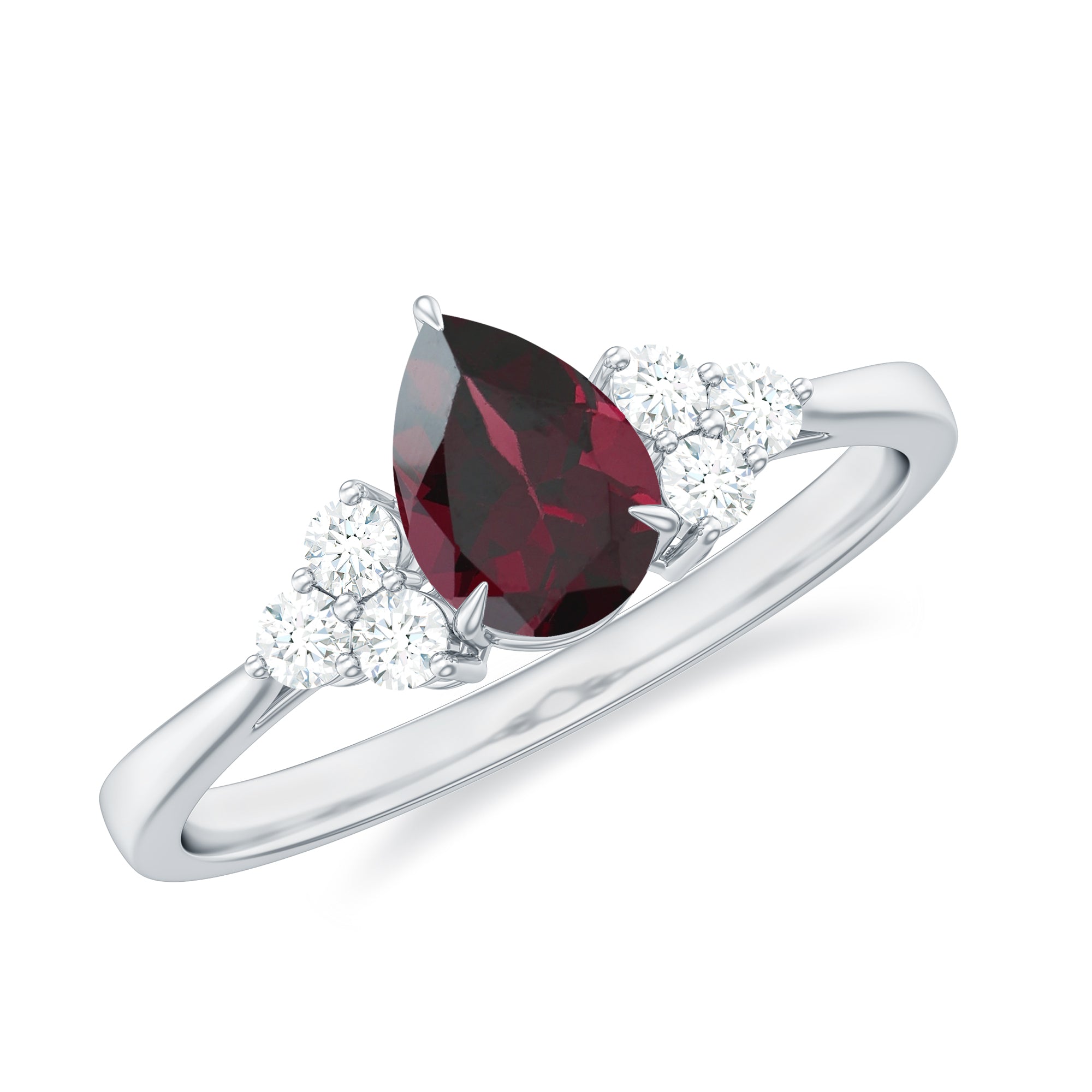 Pear Shaped Rhodolite Solitaire Ring with Diamond Trio Rhodolite - ( AAA ) - Quality - Rosec Jewels