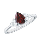 1.25 CT Pear Cut Garnet Solitaire Ring with Diamond Trio Garnet - ( AAA ) - Quality - Rosec Jewels