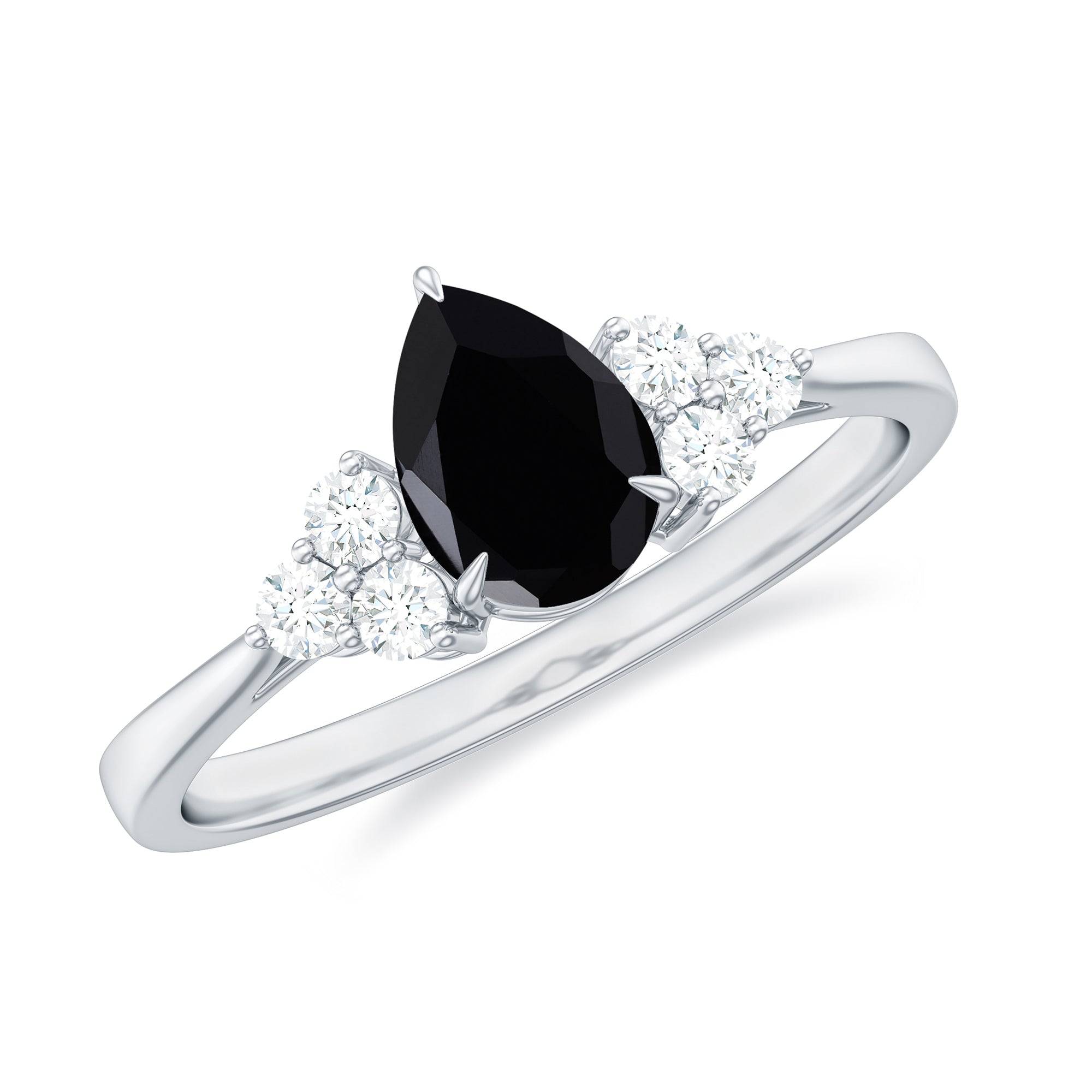 Bague trio diamant noir et solitaire diamant en forme de poire Black Diamond AAA Quality 92.5 Sterling Silver