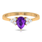 Pear Amethyst Solitaire Ring with Diamond Trio Amethyst - ( AAA ) - Quality - Rosec Jewels