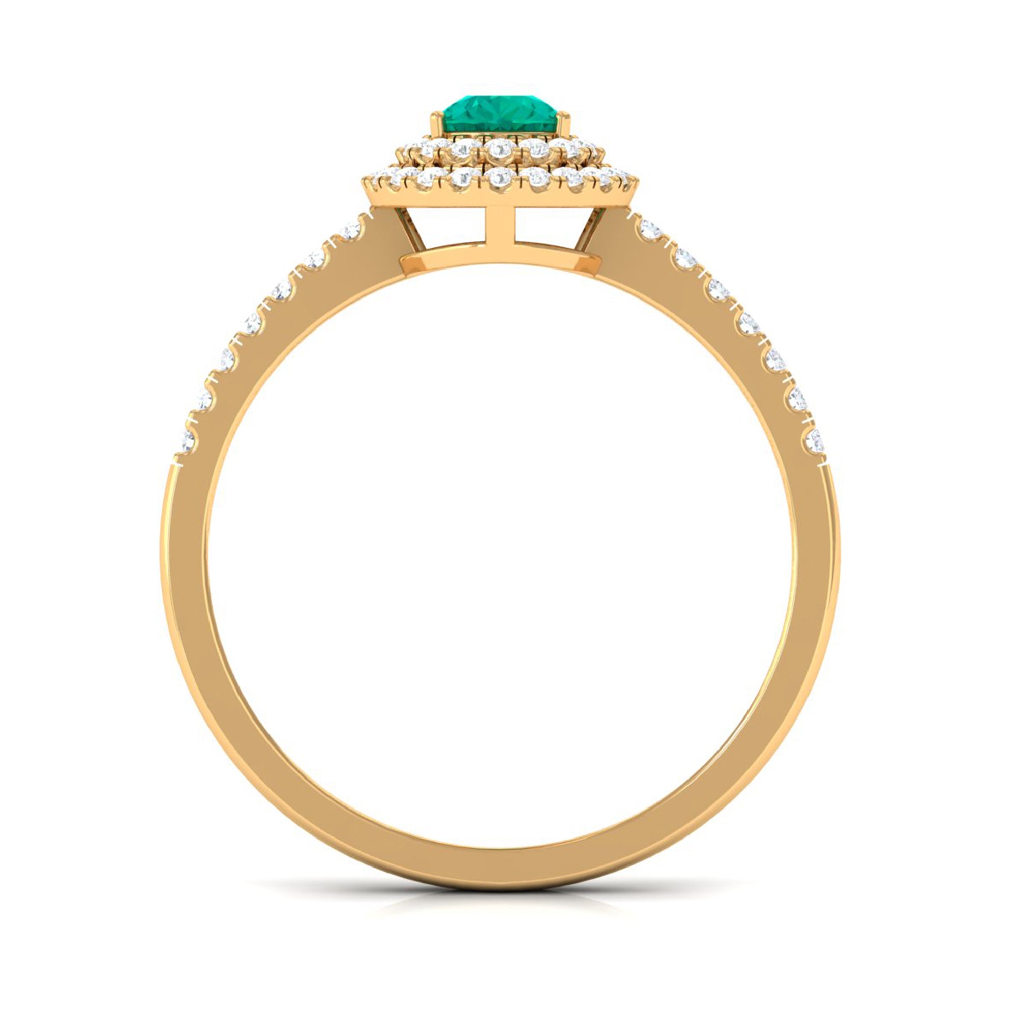 Pear Shape Emerald Engagement Ring with Diamond Double Halo Emerald - ( AAA ) - Quality - Rosec Jewels