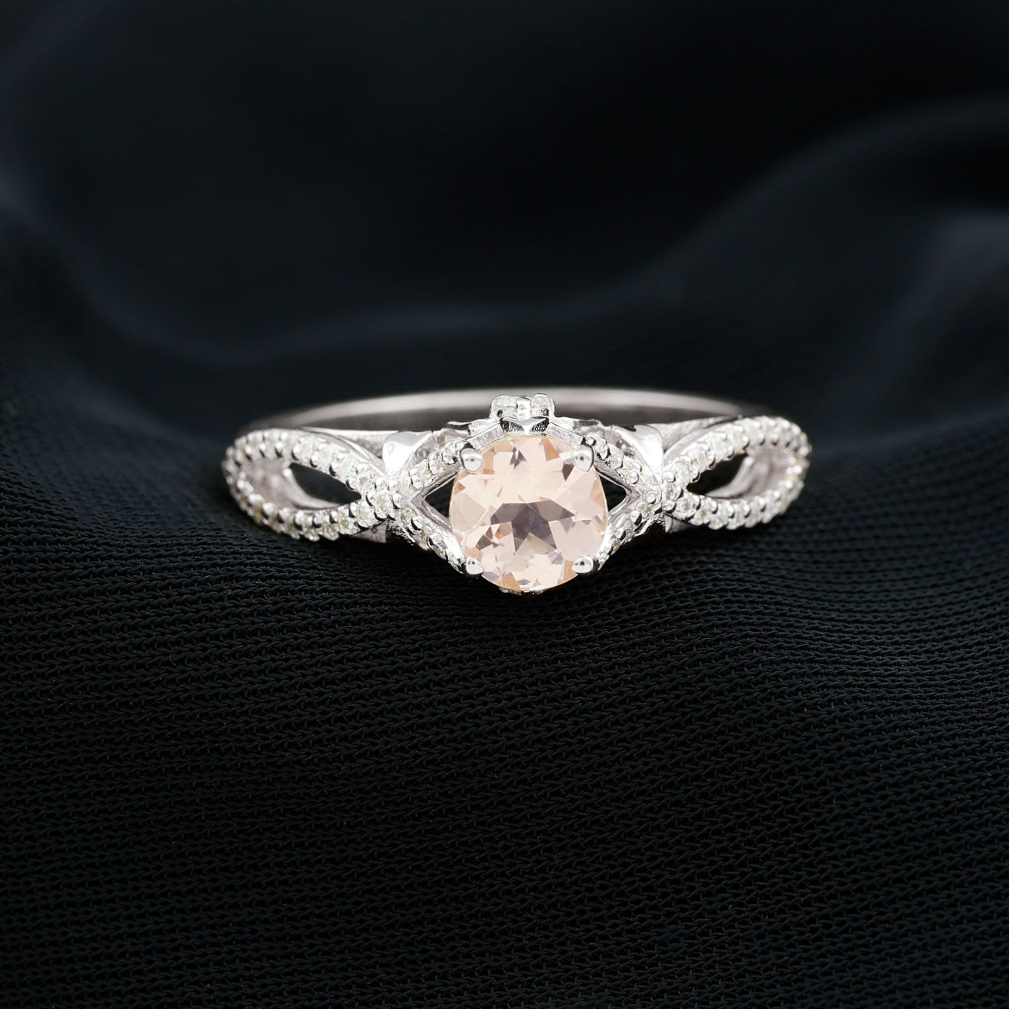 Designer Morganite and Diamond Crossover Engagement Ring Morganite - ( AAA ) - Quality - Rosec Jewels