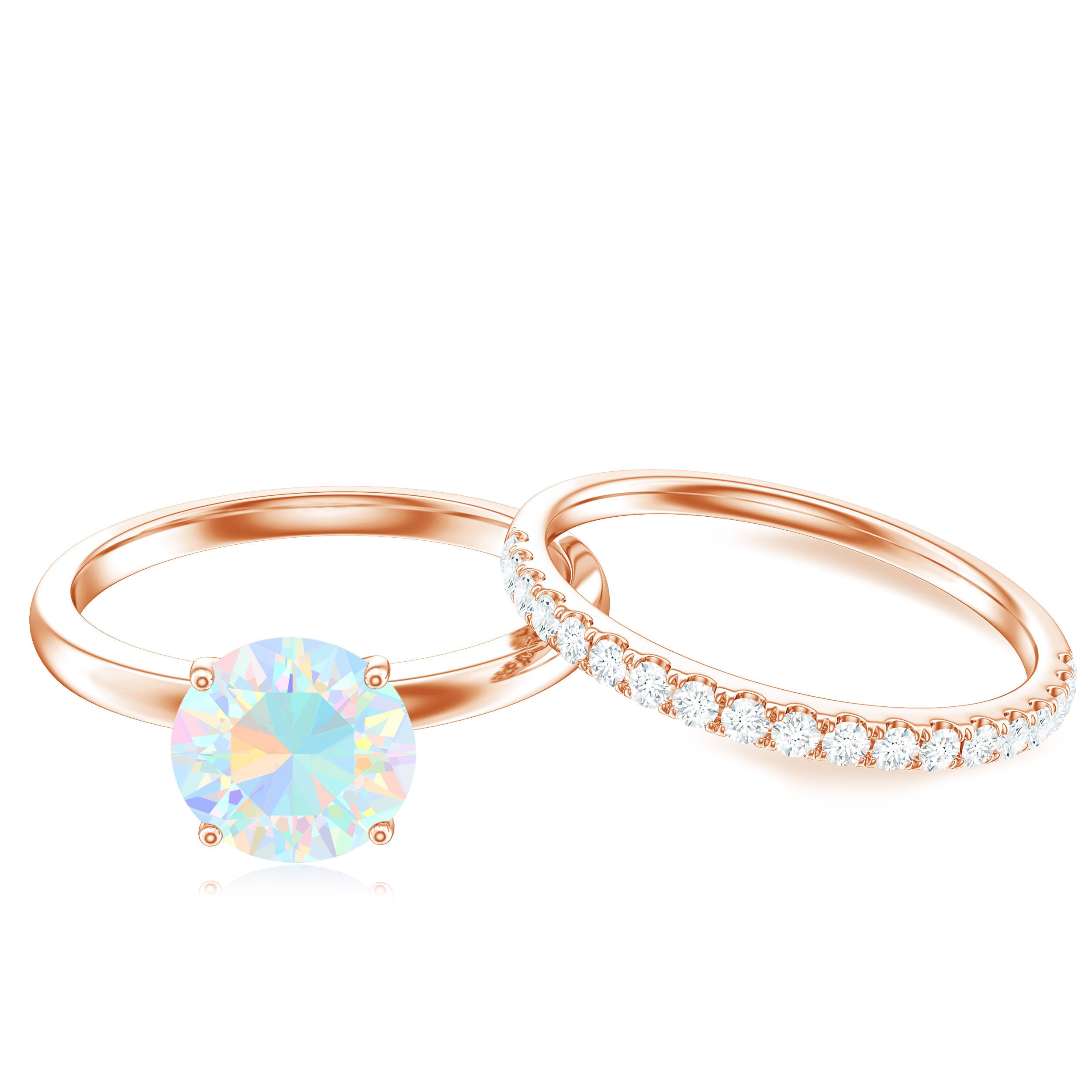 2.5 CT Ethiopian Opal Solitaire Wedding Ring Set with Diamond Ethiopian Opal - ( AAA ) - Quality - Rosec Jewels