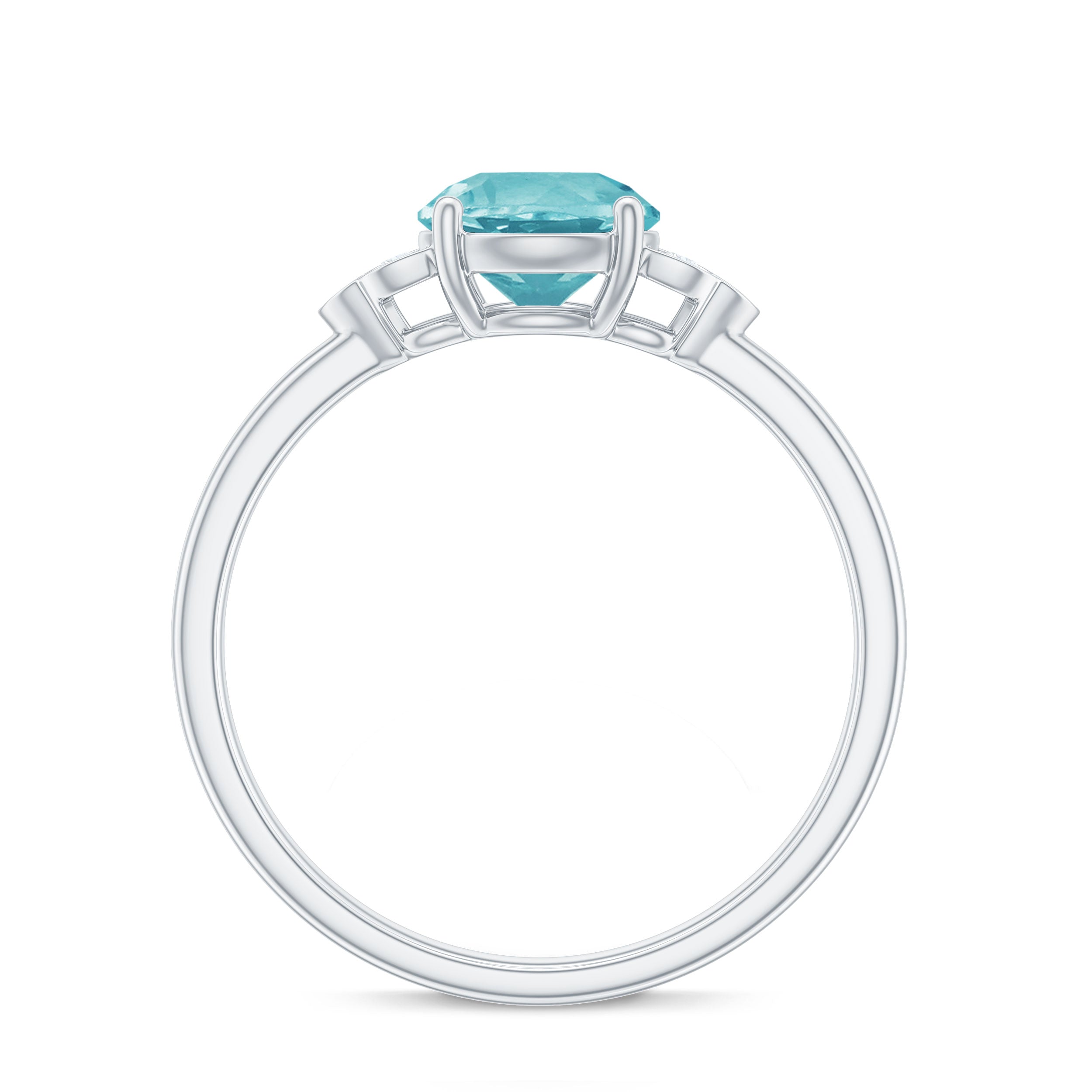 Sky Blue Topaz Solitaire Engagement Ring with Diamond Trio Sky Blue Topaz - ( AAA ) - Quality - Rosec Jewels