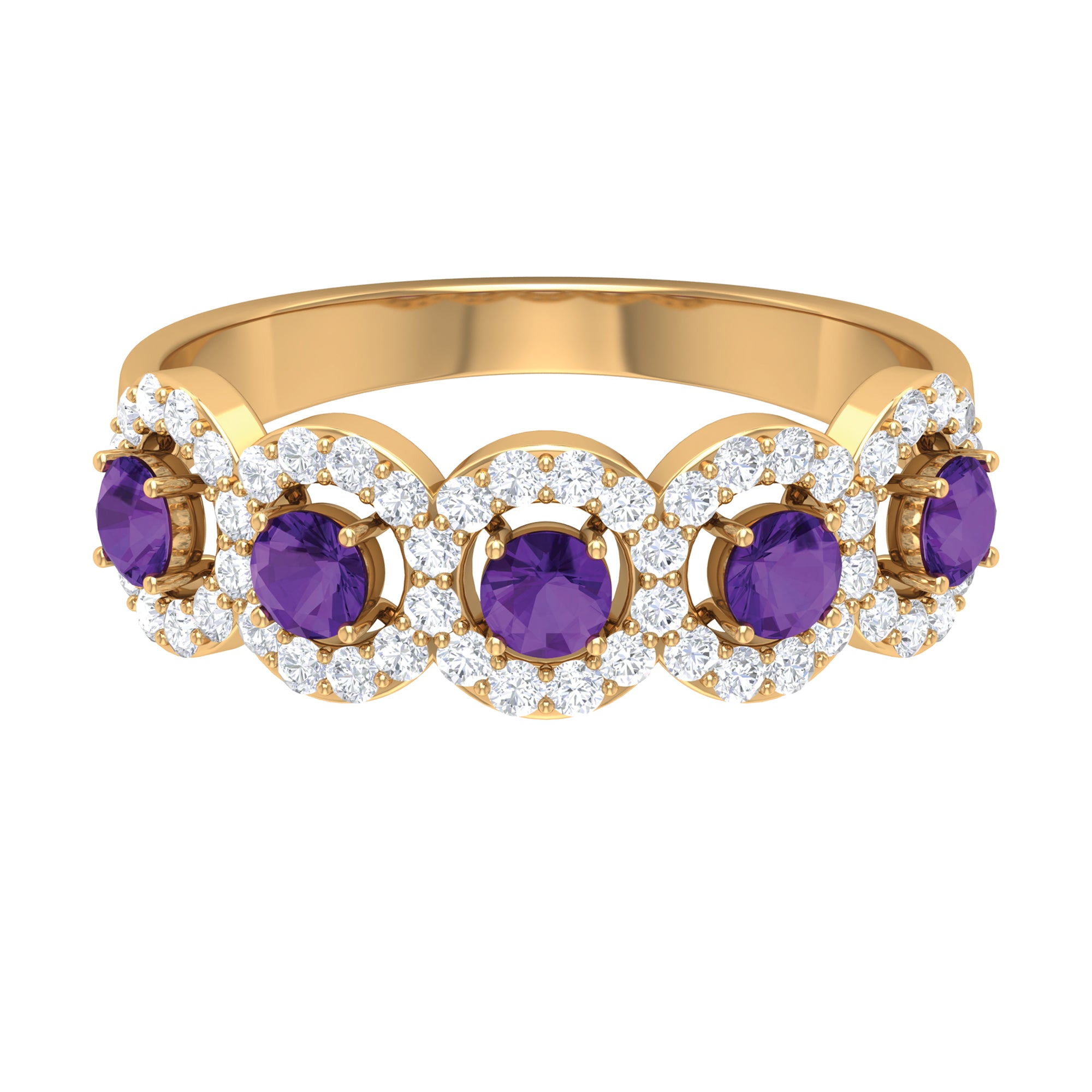 1.25 CT Classic Amethyst Half Eternity Band Ring with Diamond Halo Amethyst - ( AAA ) - Quality - Rosec Jewels