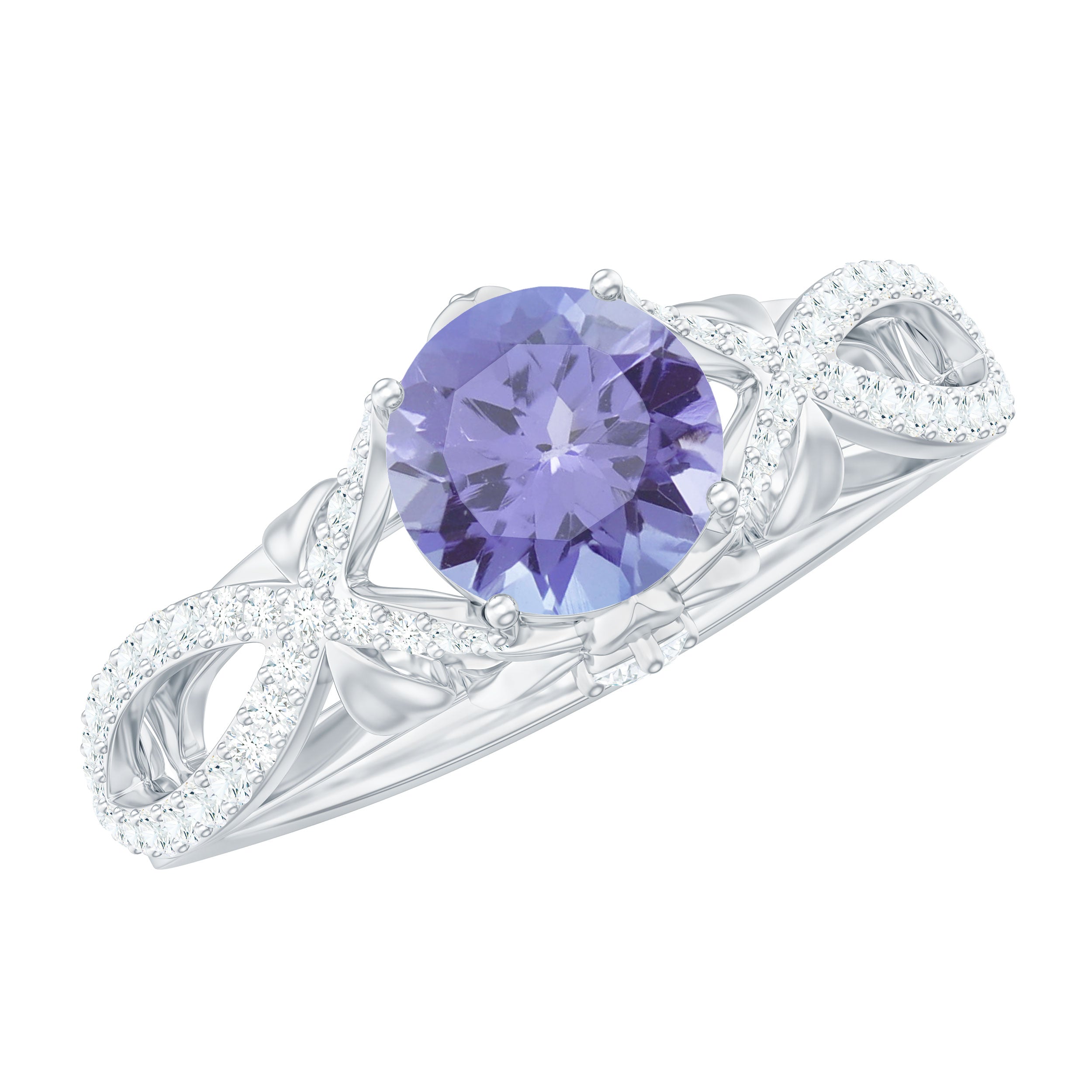 Designer Tanzanite and Diamond Crossover Engagement Ring Tanzanite - ( AAA ) - Quality - Rosec Jewels