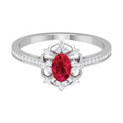 Flower Vintage Ruby Engagement Ring with Diamond Ruby - ( AAA ) - Quality - Rosec Jewels