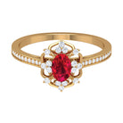 Flower Vintage Ruby Engagement Ring with Diamond Ruby - ( AAA ) - Quality - Rosec Jewels
