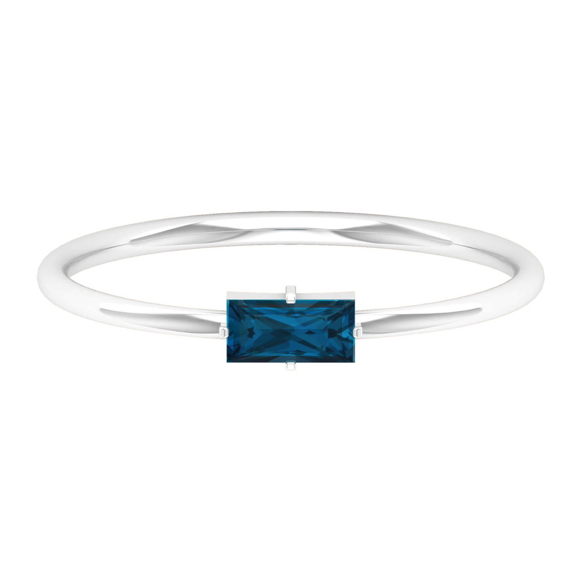 Baguette Cut London Blue Topaz East West Solitaire Ring London Blue Topaz - ( AAA ) - Quality - Rosec Jewels