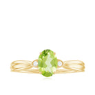 Oval Cut Peridot Solitaire Ring with Diamond Peridot - ( AAA ) - Quality - Rosec Jewels