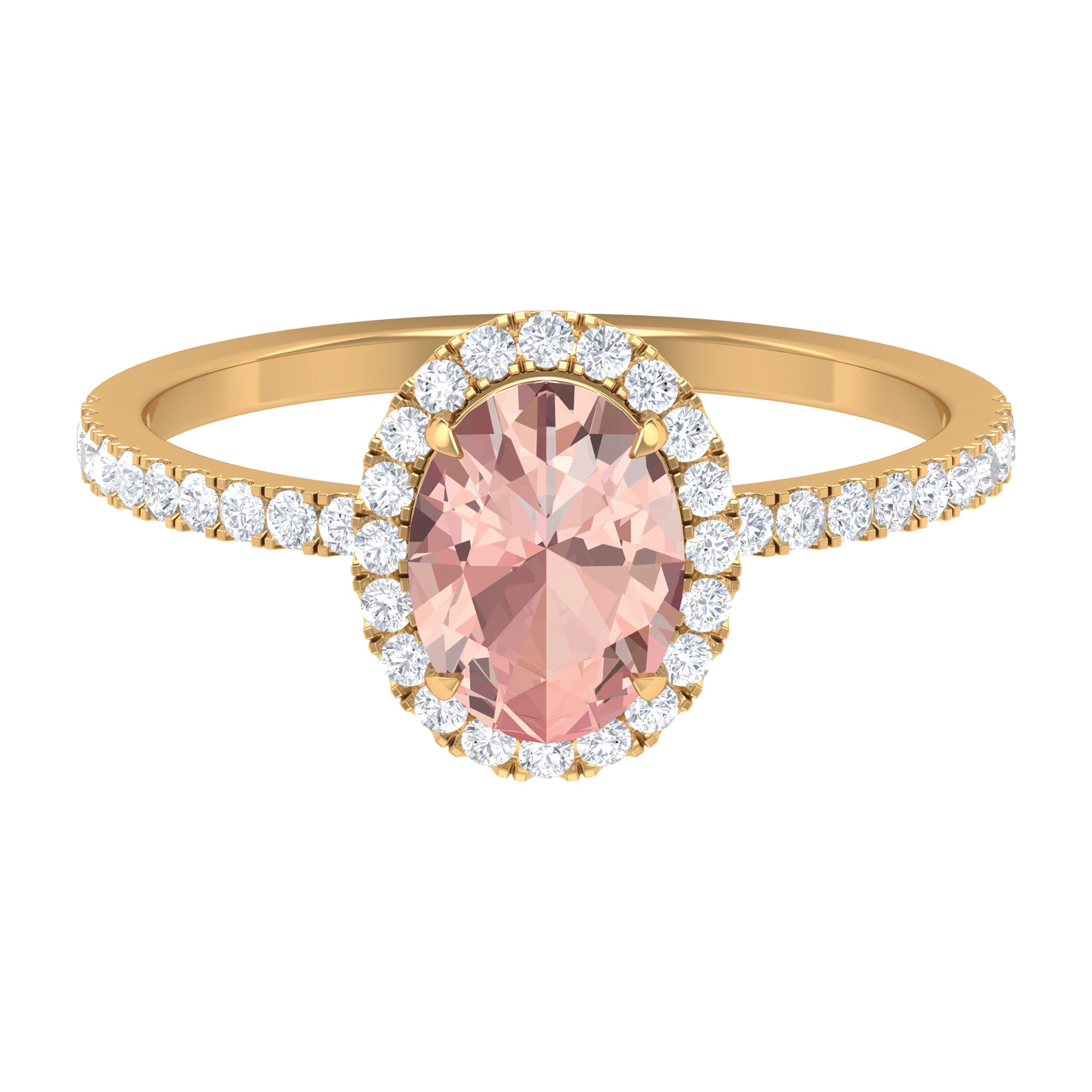 1.50 CT Oval Shape Morganite Ring with Diamond Halo Morganite - ( AAA ) - Quality - Rosec Jewels