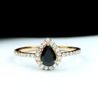 Natural Black Onyx Teardrop Engagement Ring With Diamond Halo Black Onyx - ( AAA ) - Quality - Rosec Jewels