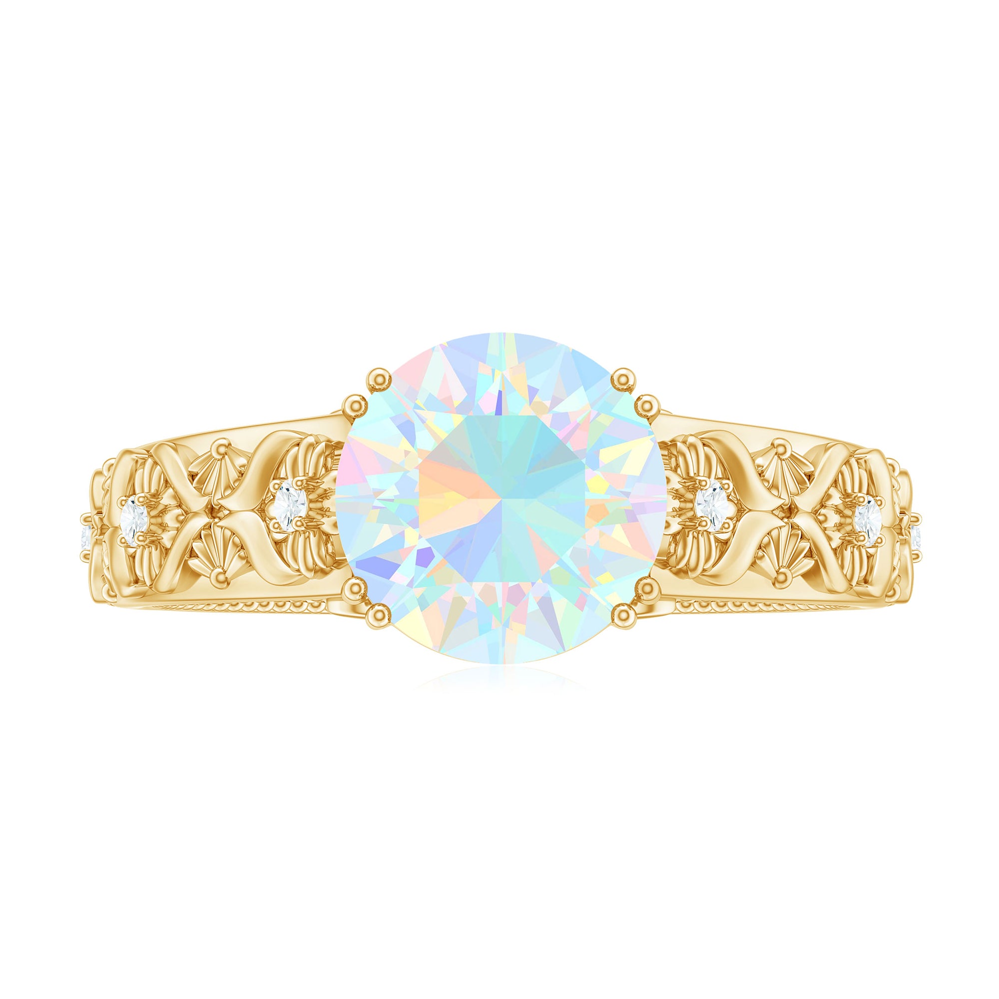 2 CT Vintage Style Solitaire Ethiopian Opal Flower Ring with Diamond Ethiopian Opal - ( AAA ) - Quality - Rosec Jewels