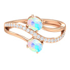 3/4 CT Two Stone Ethiopian Opal and Diamond Engagement Ring Ethiopian Opal - ( AAA ) - Quality - Rosec Jewels