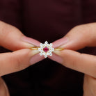 Lab Grown Ruby and Diamond Flower Cluster Engagement Ring Lab Created Ruby - ( AAAA ) - Quality - Rosec Jewels