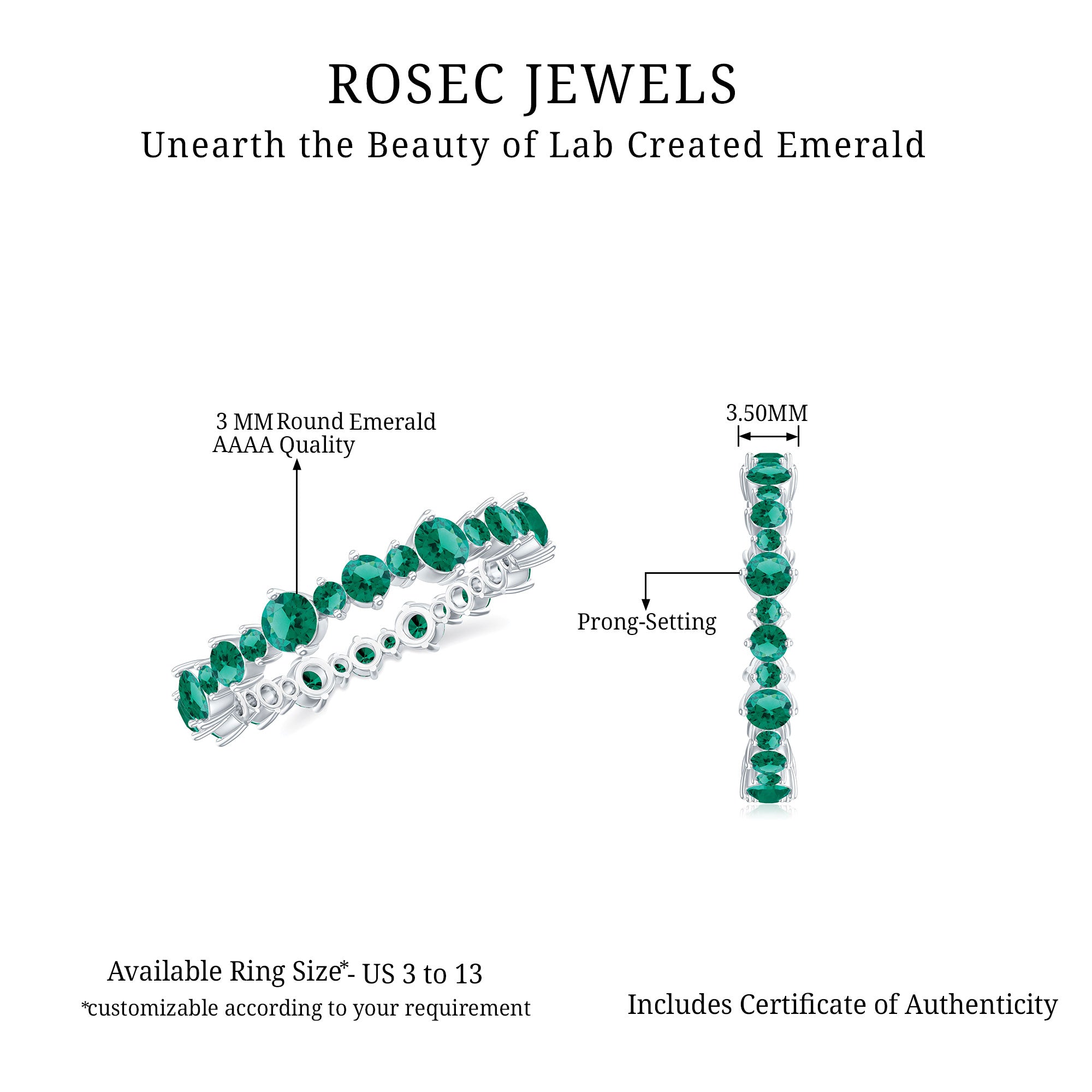 Lab Grown Emerald Round Eternity Band Ring Lab Created Emerald - ( AAAA ) - Quality - Rosec Jewels