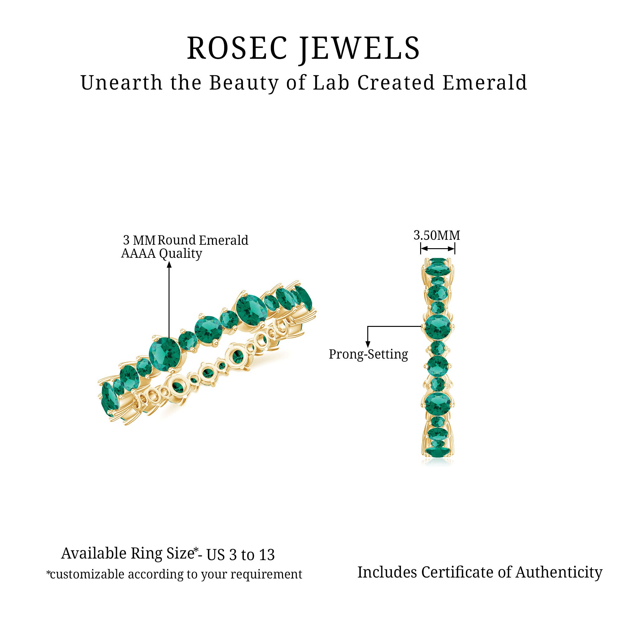 Lab Grown Emerald Round Eternity Band Ring Lab Created Emerald - ( AAAA ) - Quality - Rosec Jewels