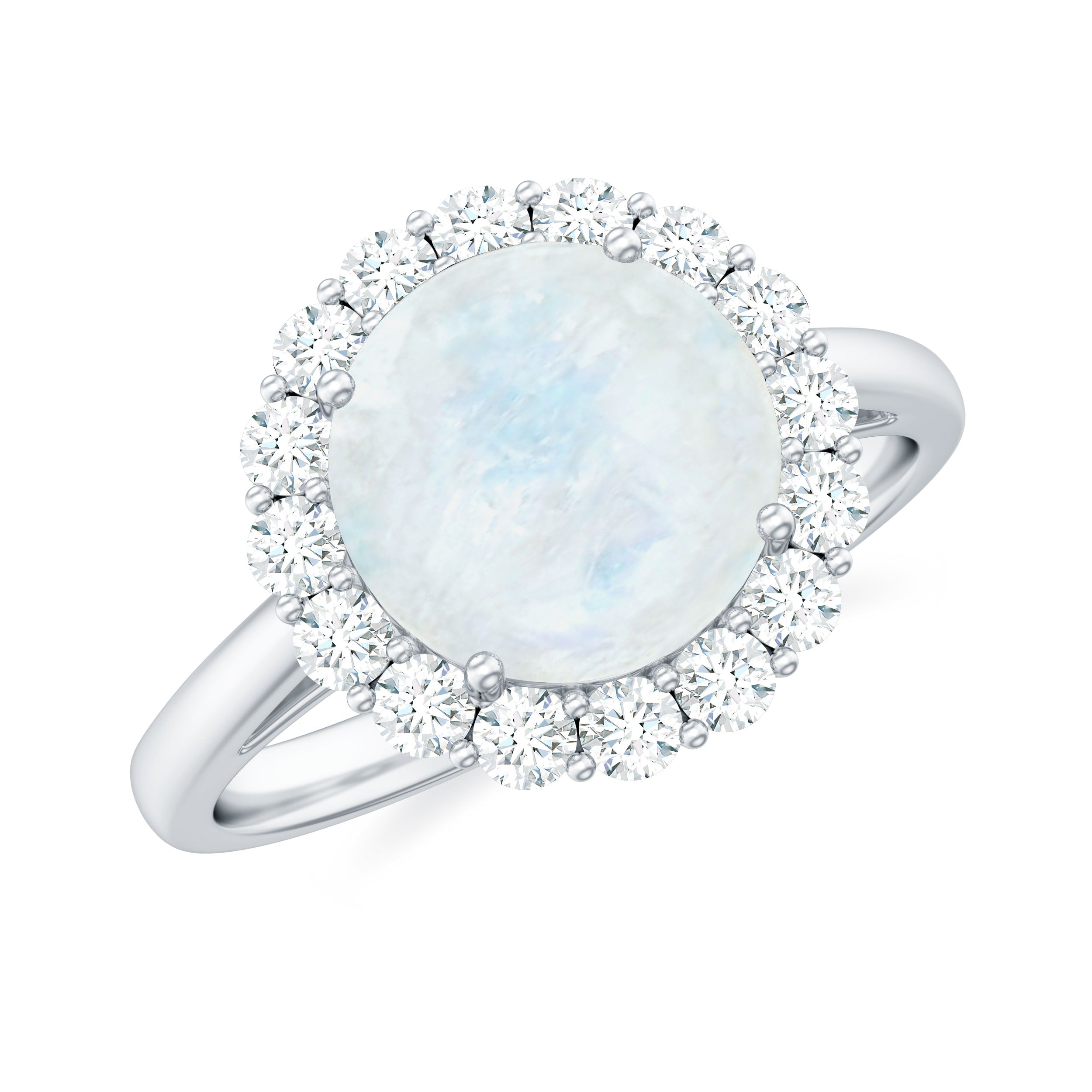 Round Moonstone Simple Halo Engagement Ring with Diamond Moonstone - ( AAA ) - Quality - Rosec Jewels