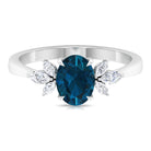 Claw Set London Blue Topaz Solitaire Ring with Marquise Diamond Trio London Blue Topaz - ( AAA ) - Quality - Rosec Jewels