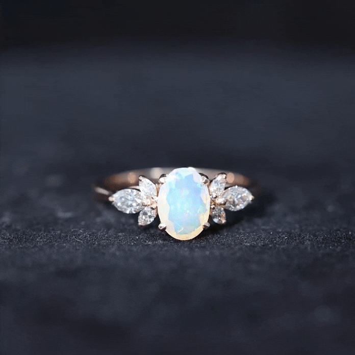 Oval Ethiopian Opal Designer Engagement Ring with Diamond Petal Ethiopian Opal - ( AAA ) - Quality - Rosec Jewels