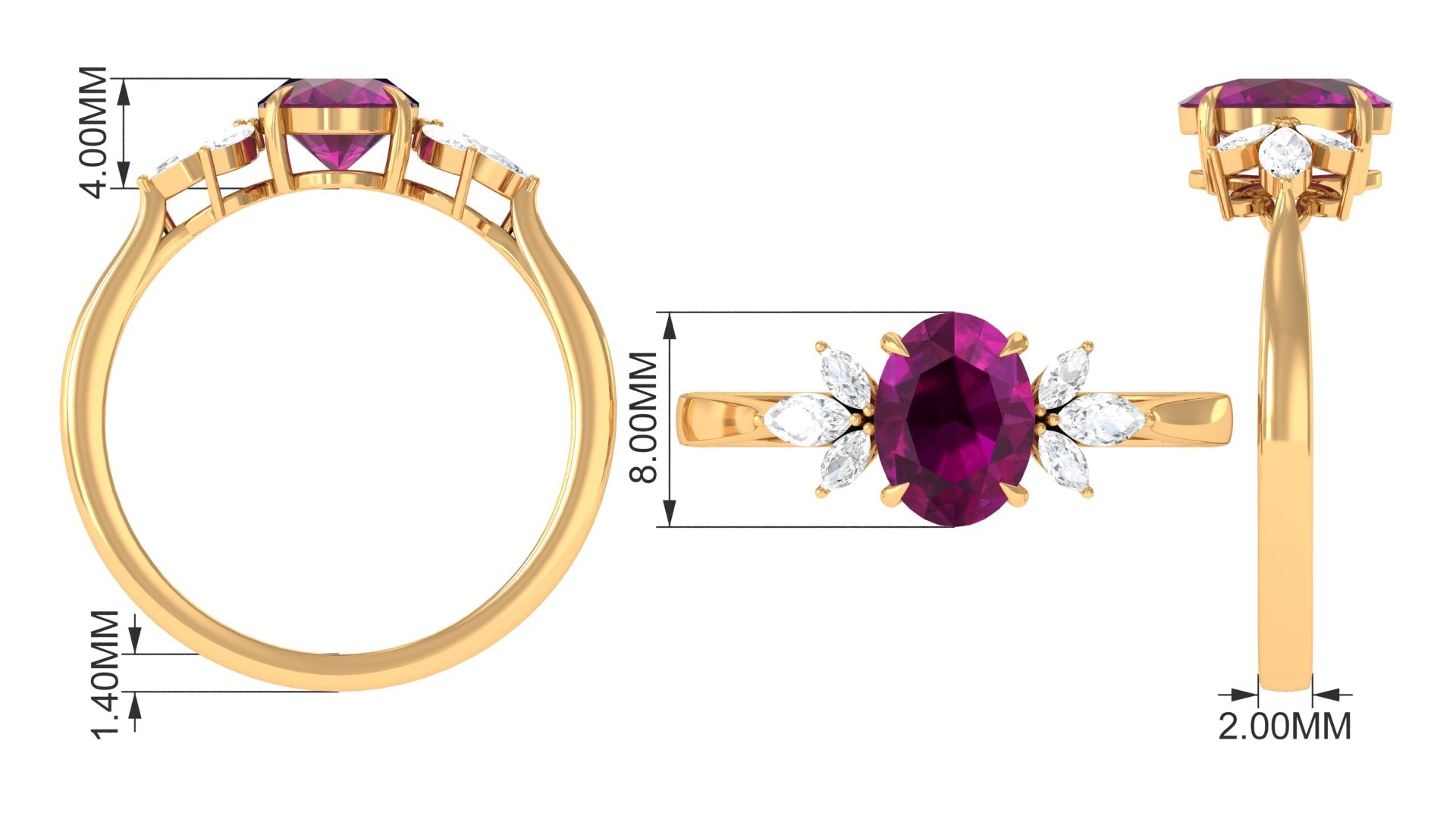 2 CT Claw Set Oval Rhodolite Solitaire Ring with Diamond Rhodolite - ( AAA ) - Quality - Rosec Jewels
