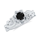 Flower Inspired Black Diamond and Diamond Engagement Ring Black Diamond - ( AAA ) - Quality - Rosec Jewels