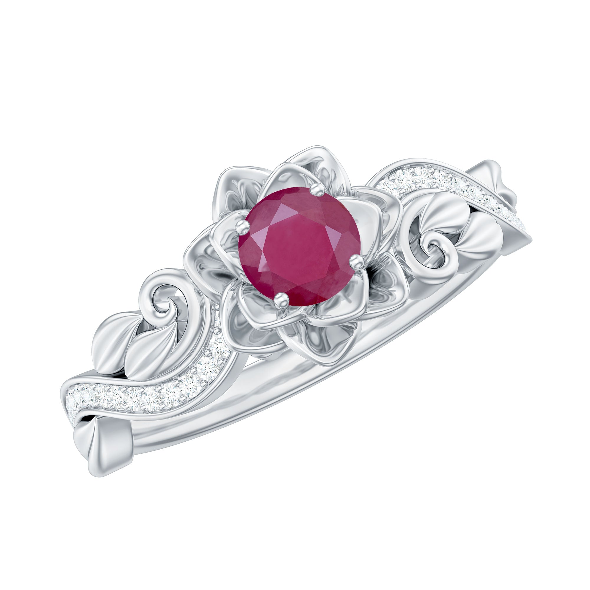 Engagement selling ring, Flower ruby ring, Ruby sapphire engagement ring, floral engagement, Anniversary Ring, Christmas Gift,