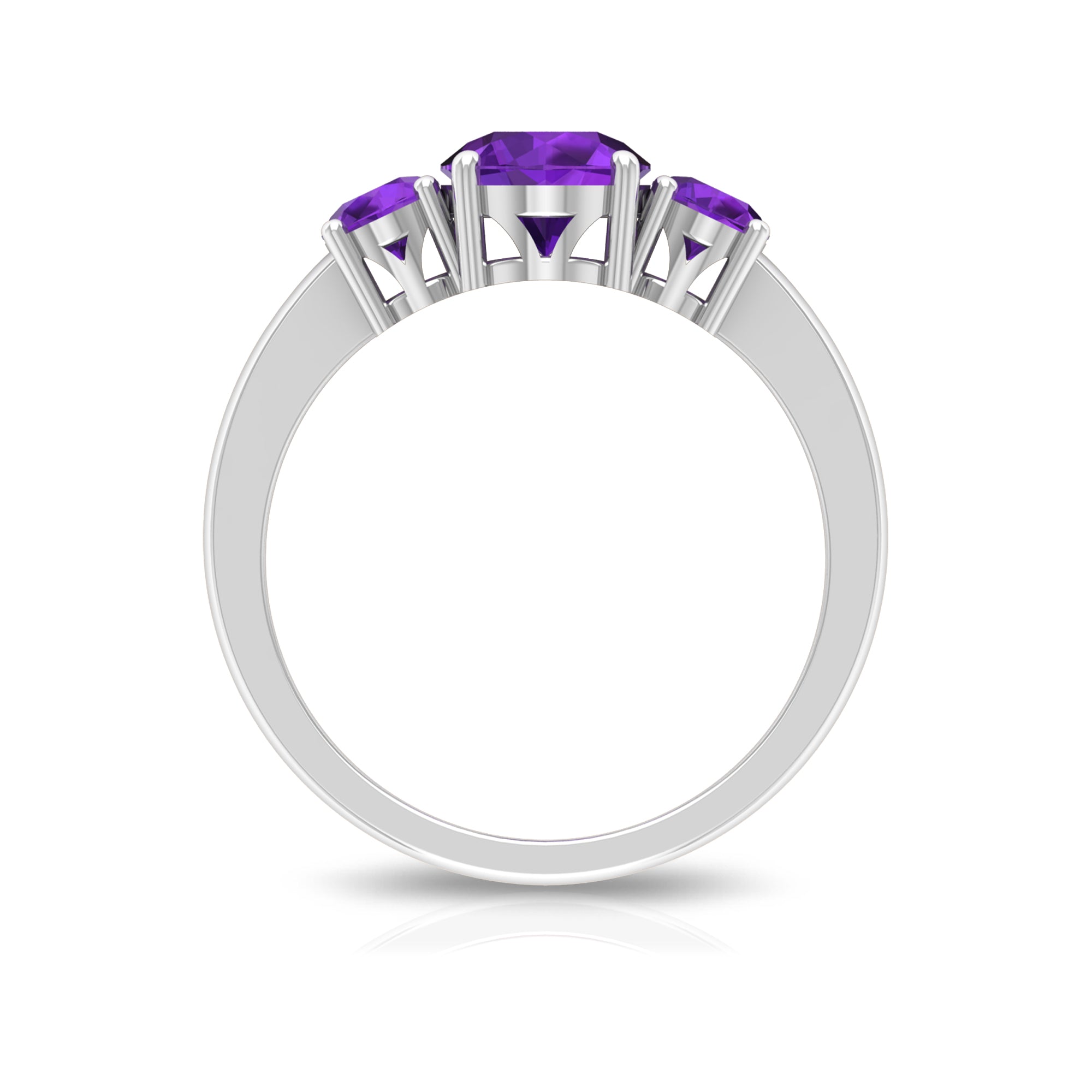 3/4 CT Round Cut Amethyst Three Stone Ring Amethyst - ( AAA ) - Quality - Rosec Jewels