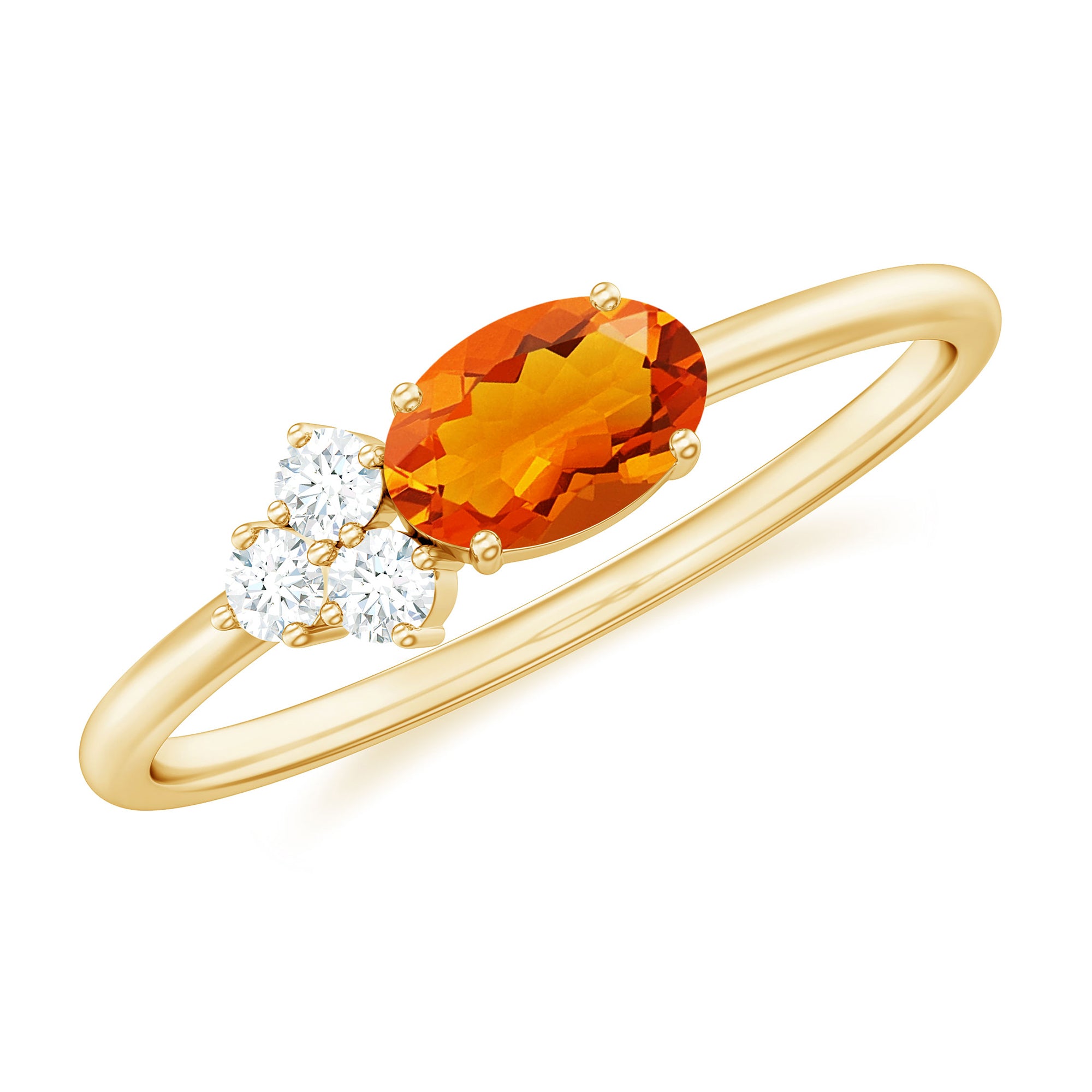 Oval Cut Fire Opal Minimal Ring with Diamond Trio Fire Opal - ( AAA ) - Quality - Rosec Jewels