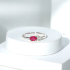 Oval Cut Ruby Promise Ring with Diamond Trio Ruby - ( AAA ) - Quality - Rosec Jewels