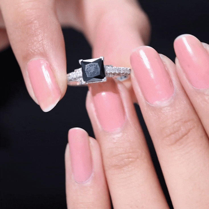 1.5 CT Solitaire Created Black Diamond Minimal Solitaire Ring with Diamond Lab Created Black Diamond - ( AAAA ) - Quality - Rosec Jewels