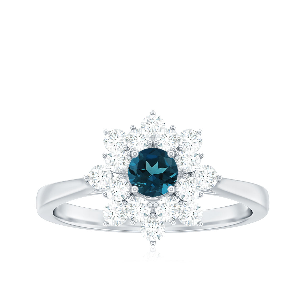 London Blue Topaz and Diamond Cluster Engagement Ring London Blue Topaz - ( AAA ) - Quality - Rosec Jewels