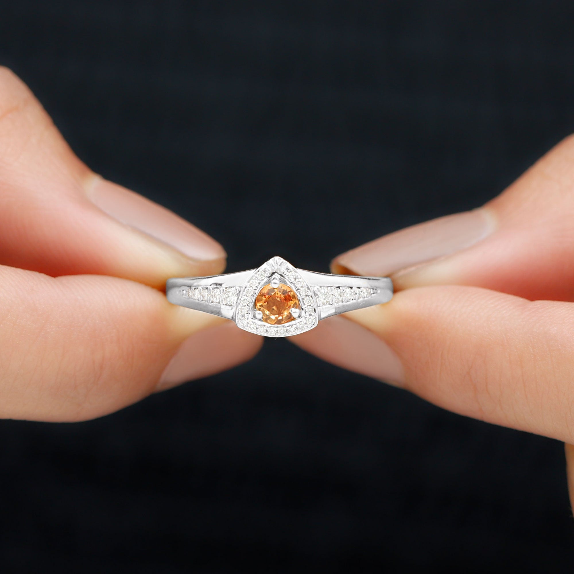 Vintage Inspired Orange Sapphire and Diamond Anniversary Ring Orange Sapphire - ( AAA ) - Quality - Rosec Jewels