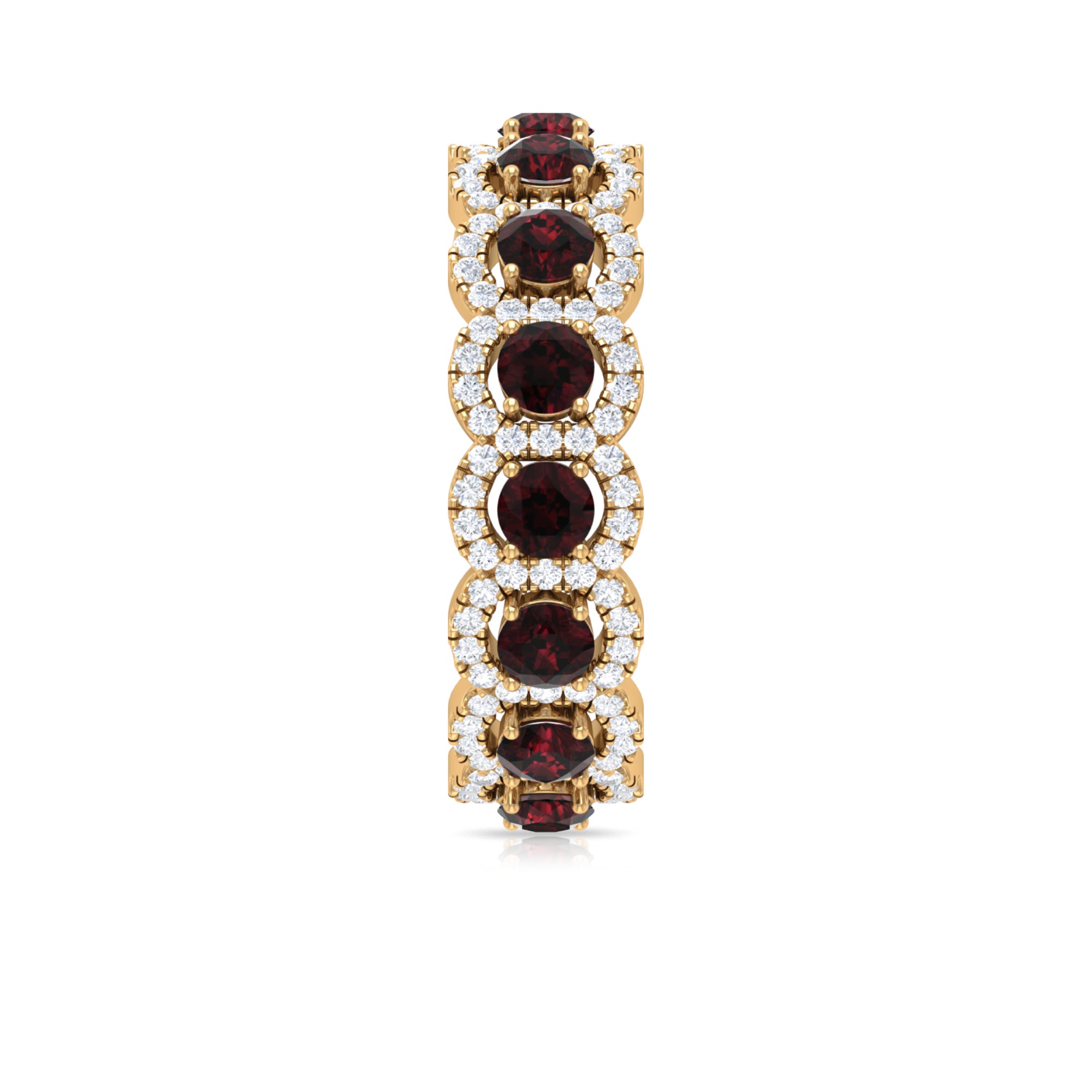 Natural Garnet Wedding Band with Moissanite Halo Garnet - ( AAA ) - Quality - Rosec Jewels