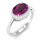 Oval Cut Natural Rhodolite East West Ring with Diamond Halo Rhodolite - ( AAA ) - Quality - Rosec Jewels