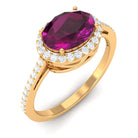 Oval Cut Natural Rhodolite East West Ring with Diamond Halo Rhodolite - ( AAA ) - Quality - Rosec Jewels