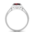 Oval Cut Garnet East West Engagement Ring with Diamond Halo Garnet - ( AAA ) - Quality - Rosec Jewels