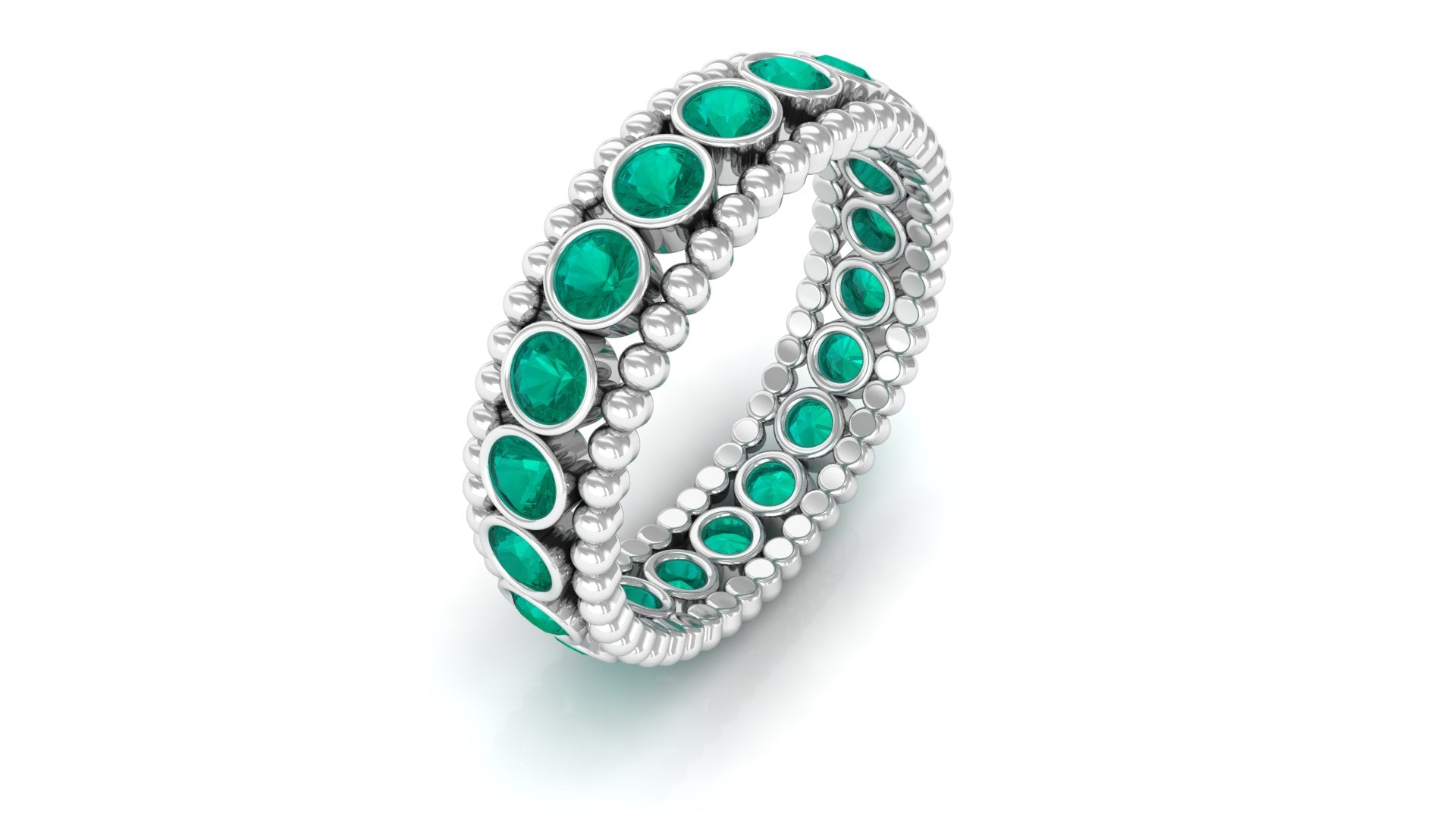 1.50 CT Natural Emerald Full Eternity Band Ring with Beaded Details Emerald - ( AAA ) - Quality - Rosec Jewels